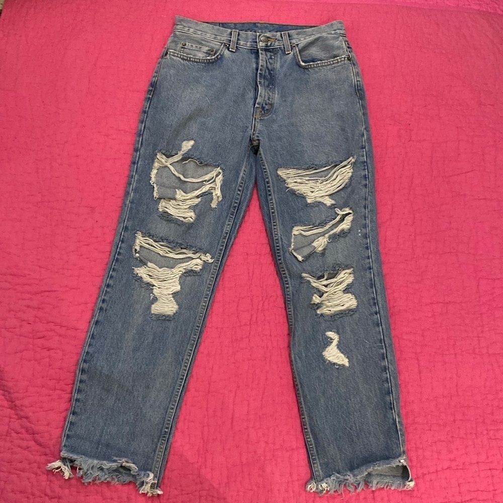 Carmar Blue Straight Distressed Jeans, Size 28